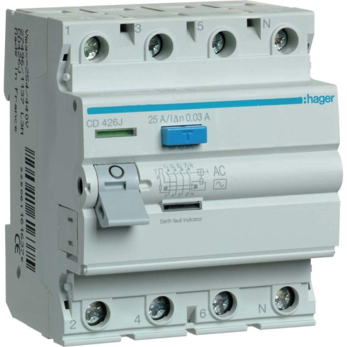 Устройство защитного отключения HAGER 4P 25A 30mA AC CD426J